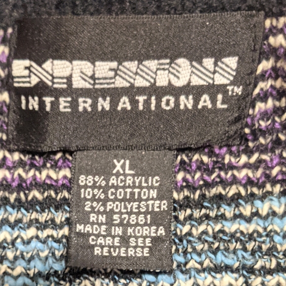 Vntg 90's Expressions Int'l Colorblock Acrylic Blend Boyfriend Sweater Jumper XL - Picture 4 of 5
